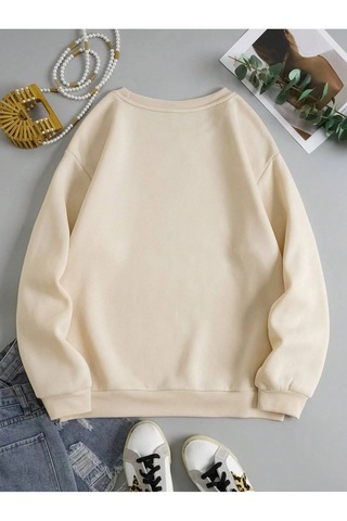 Tarzsokak Çiçek Desenli Termal Astarlı Sweat Bej