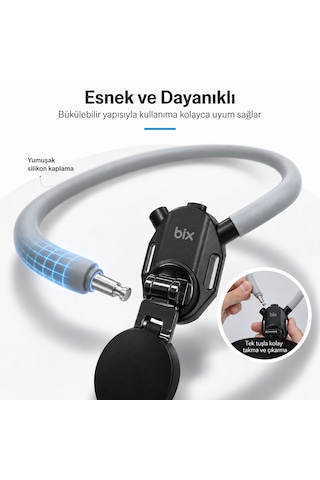 Bix Tch07 Manyetik Boyun Askılı Telefon Tutucu Aksiyon Kamera Uyumlu 360 Ayarlanabilir Vlog Ve Pov Çekim Aparatı Siyah