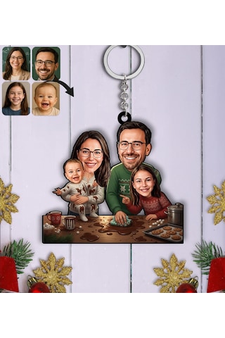 Bk Gift Kişiye Özel Aile Yılbaşı Karikatürlü Ahşap Anahtarlık -8, Yeni Yıl Hediyesi, Yılbaşı Hediyesi Kobitmeyencom35799 Bk Gift