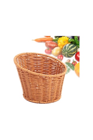 Homyl Dokuma Yuvarlak Sepet Atıştırmalıkları Tepsisi 13.5x10.5x8cm Kahverengi