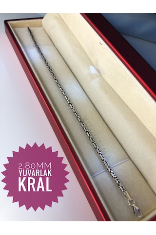 Erkek Gümüş Bileklik - 2.8mm Yuvarlak Kral Model Işıklı Kutuda
