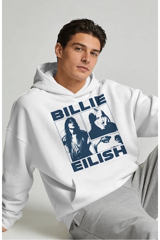 Sevbano Billie Eilish Şarkıcı Sırt Baskılı Unisex Oversize Premium Hoodie beyaz