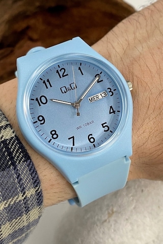 Q&Q QCG21206 Soft Mavi Su Geçirmez Çift Takvimli Unisex Kol Saati
