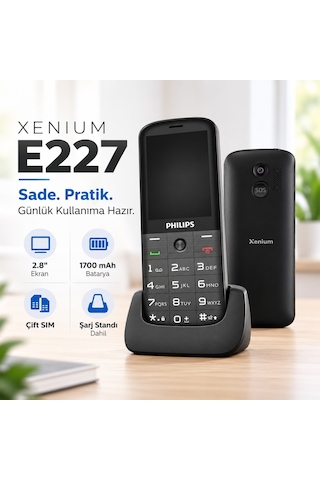 Philips Xenium E227 Kameralı Çift SIM Kartlı Tuşlu Cep Telefonu Siyah
