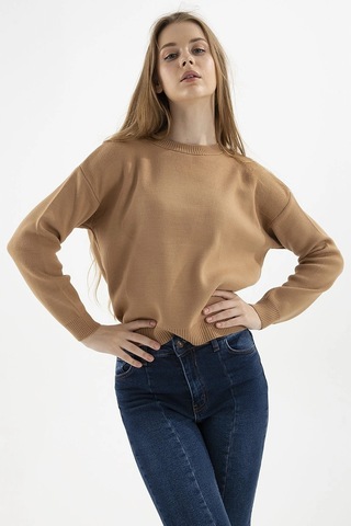 Fashion Frends Kadın Düşük Omuzlu Kazak Bej