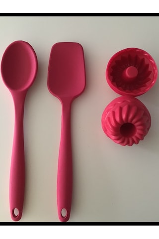 Pink Rose Bybirgül Silikon Spatula & Kaşık & Muffin Kalıbı Kırmızı