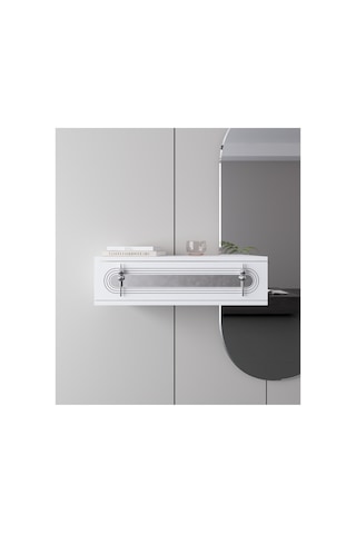 Işık 70cm Duvara Monte Kapaklı Raflı Modern Dresuar Beyaz-gümüş Beyaz-gümüş