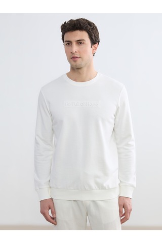 Lcwaıkıkı Classic Beyaz Bisiklet Yaka Baskılı Erkek Sweatshirt