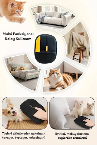 Teknetstore Kedi Köpek Tüy Toplayıcı Yıkanabilir Statik Eldiven Koltuk Halı Elbise Tüy Temizleme Aparatı 2'li