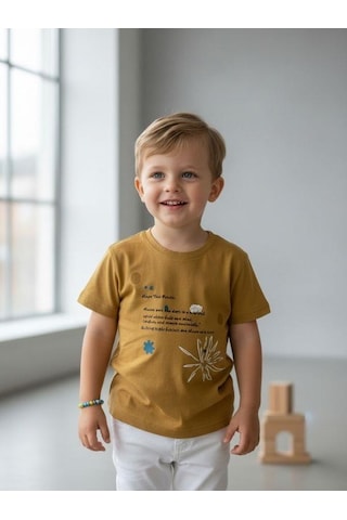 Zekids Erkek Bebek Pamuklu Baskılı T-shirt-16931 Sarı