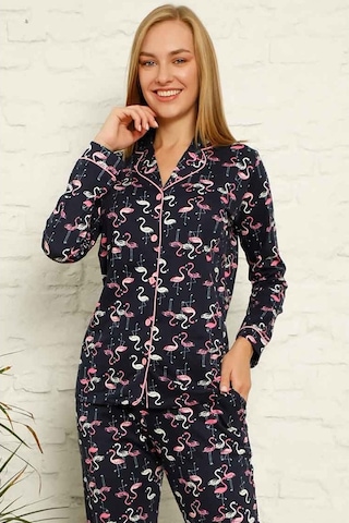Alimer Filamingo Desen Kadın Uzun Kollu Pijama Takım Edy2607Uy-L