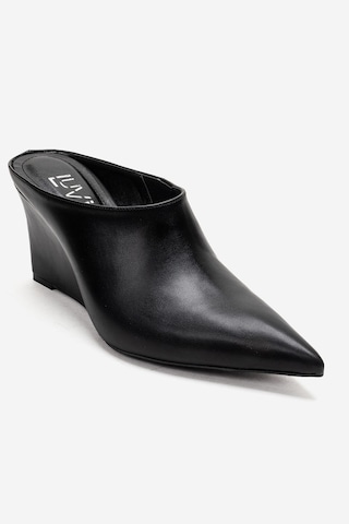 Luvishoes Senso Siyah Cilt Sivri Burunlu Kadın Dolgu Topuklu Terlik Siyah