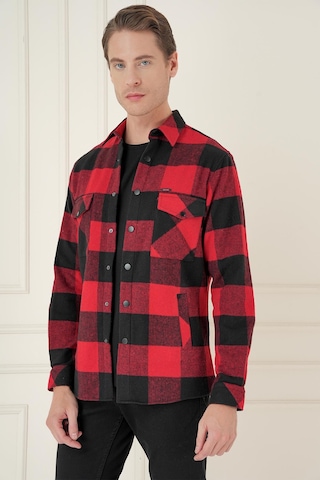 G 1579 Slim Fit Kırmızı-siyah Klasik Gömlek Kırmızı - Siyah