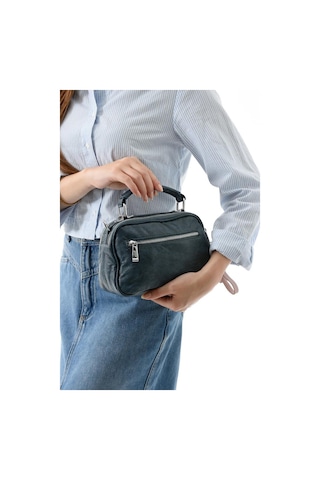 Vegan Deri Kadın Postacı Çanta 21 15 Cm Yıkama Suni Deri Omuz Çantası Çapraz Askılı Çanta Mavi