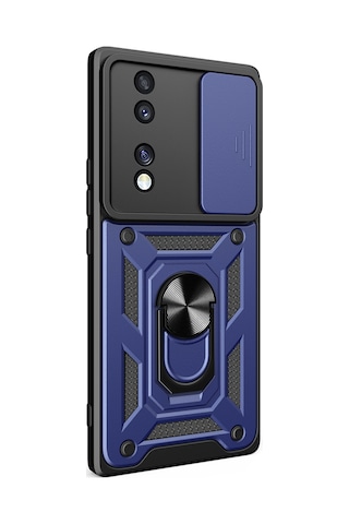 Ardemix Honor 70 Uyumlu Kılıf Magnetik Standlı Kamera Korumalı Sürgülü Vega Kapak-ma Mavi