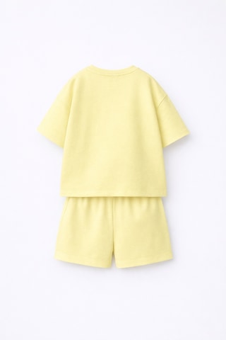 Fasardi Super Bear Adventure Süper Ayı Baskılı Oversize %100 Pamuk Tişört Şort 2li Çocuk Takım Limon