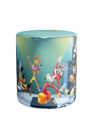 Looney Tunes Teams Singing Puf Warner Bros Lisanslı, Süet Kumaş, Uluslararası Solmama Sertifikası Çok Renkli