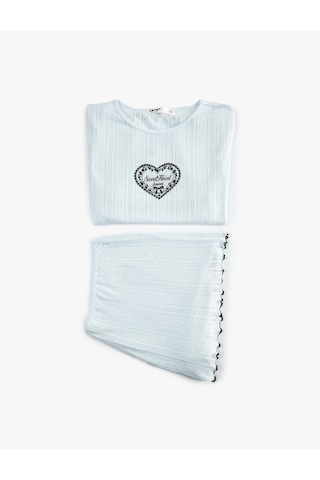 Koton Modal Kumaş Kısa Kollu Bisiklet Yaka Şortlu Pijama Takımı Açık Mavi 6slk40135mk