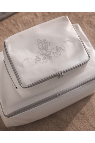 Madame Coco Çiçek Desen Baskılı 2'li Hurç - Beyaz/gri 8684427147740 Beyaz