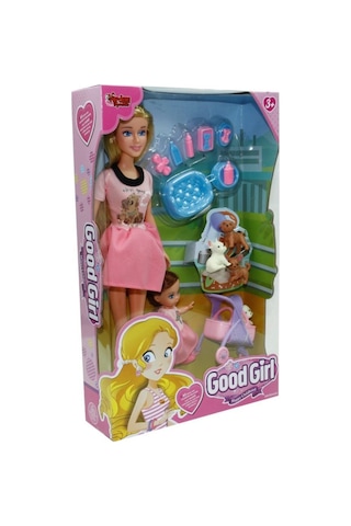 Good Girl Anne Kız Pet Shop Oyun Seti - 29 Cm Oyuncak Bebek, Yavru Köpekler Ve Pusetli Evcilik Seti Sarışın