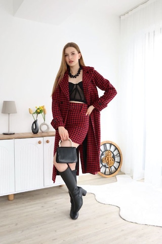 Neşeli Butik Kadın İthal Kaşe Kumaş Etek Ve Kaban İkili Takım Nbemp2576 bordo