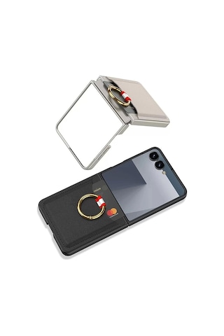 Samsung Galaxy Uyumlu Z Flip 7 Kıpta Yüzüklü Kartlıklı Kapak - Şık Koruma, Kredi Kart Yuvası, Stand Özelliğ