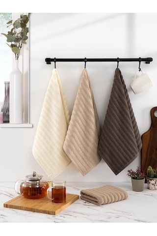 Mutfak Havlu Şal Seti 4 Lü Ramla Softline Çizgili Dokuma Renkli - 40x65 Cm Antrasit - Krem
