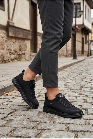 Pepita E386 Rahat Hafif Keten Özel Tasarım Spor Sneaker Erkek Ayakkabı Siyah