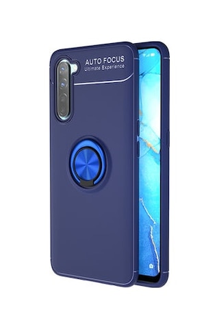 Oppo Reno 3 Kılıf Yüzüğü Stant Ve Araç Tutucu Olabilen Şık Esnek Premium Silikon Kapak Ryc/ravel Mavi