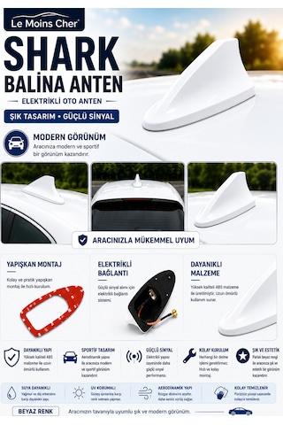Hyundai Accent Blue Prime Elektrikli Oto Shark Balina Anten Beyaz Balık Sırtı Yapışkanlı