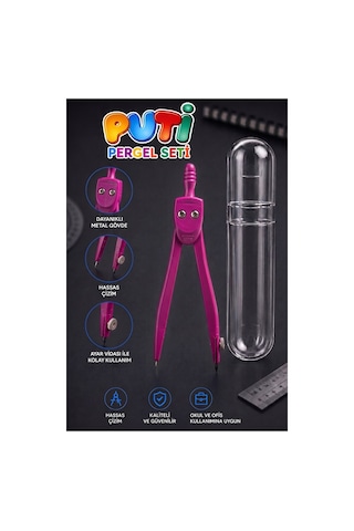 Pembe Metal Pergel 1 Adet Puti 1574 Koruma Kutulu Metal Pergel Grafit Uçlu Mekanik Pergel Matematik Teknik Mimari Çizim