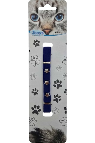 Jooys Kadife Zilli Yıldızlı Kedi Boyun Tasması Lacivert
