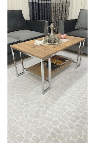 Nury Orta Sehpa Gümüş Metal Atlantik Çam Tabla