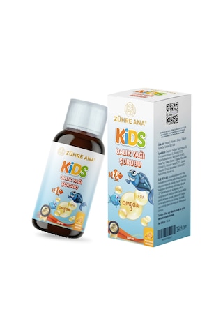 Zühre Ana Kids Çocuklar için - Omega 3 Balık Yağı Şurubu Vitamin Katkılı ve Portakallı 150 ML