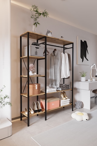 Via Portmanto Modern Metal Gövdeli Raflı Askılı Açık Portmanto Atlantik Çam
