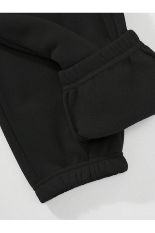 Expression Print Elastic Waist Thermal Lined 4 Mevsim Eşofman Siyah