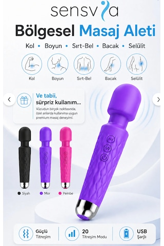 Bölgesel Masaj Aleti 20 Titreşim Modlu Usb Şarjlı Sessiz Kullanım Mor