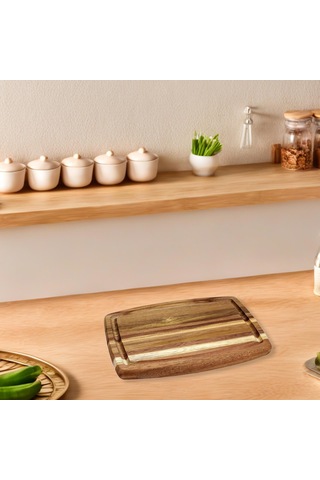 Suntek Akasya Ahşap Kesme Tahtası Biftek Ekmek Et Için Kahverengi