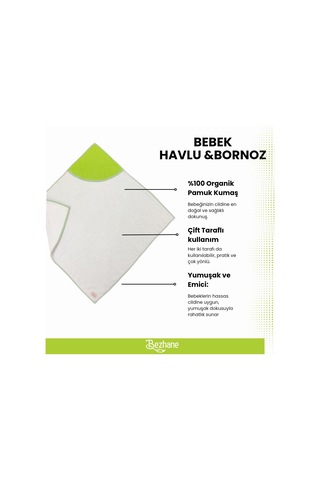 Bezhane %100 Pamuklu Havlu Çift Taraflı Kundak Bebek Yeşil Çizgil Çok Renkli