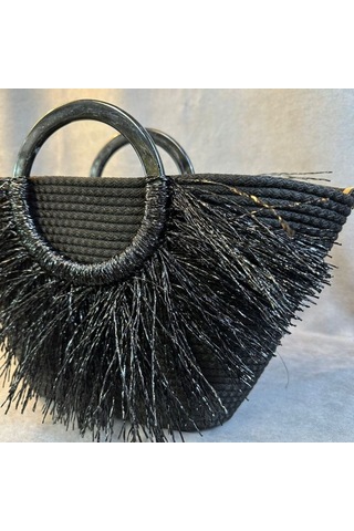Uretti - Ayşe 4723 9052 El Yapımı Tress İp Yuvarlak Saplı Plaj Çantası - Siyah Siyah