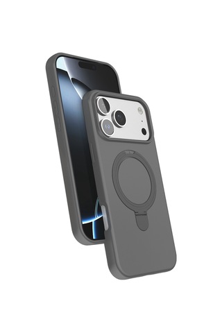 Apple Uyumlu iPhone17 Pro Max Titan Grisi Standlı Magsafeli Silikon Kılıf