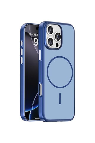 Apple iPhone Uyumlu 16 Pro Max Kılıf M-safe Şarj Özellikli Zore Lora Pc Kapak - Lacivert