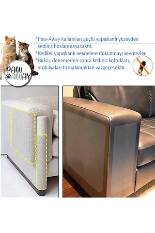 Pawaway Kedi Eğitim Bandı 2 Yüzü Yapışkanlı Koltuk Mobilya Tırmalama Caydırıcı 5 Adet Şeffaf 15 x 45 CM