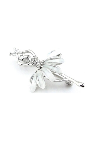 Solfera Beyaz Etekli Balerin Dansçı Yaka İğnesi Zirkon Taşlı Rozet Broş Rz155