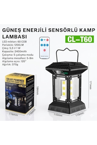 Nobrelto Cl-t60 Smart Solar Light - 60 Cob Led 1200 Lümen Hareket Sensörlü Uzaktan Kumandalı Güneş E Beyaz
