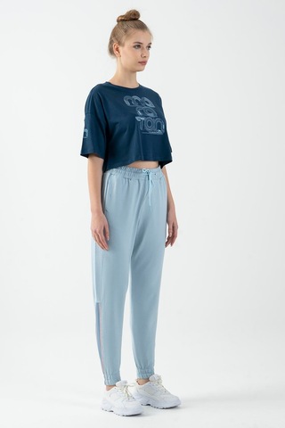 Maraton Comfort Kadın Bisiklet Yaka Navymelanj Crop Top Navymelanj