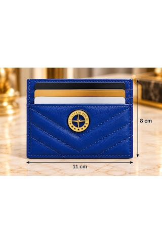 Williampolo Anka Hakiki Deri Unisex Kartlık-ince Tasarım Mavi