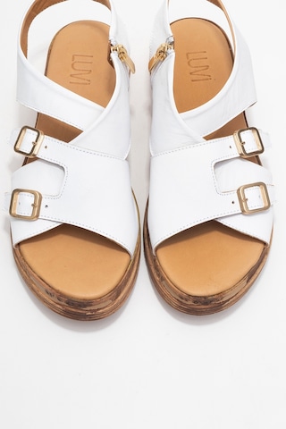 Luvishoes Luvi Shoes Levıne Beyaz Hakiki Deri Tokalı Yandan Fermuarlı Kadın Sandalet Beyaz