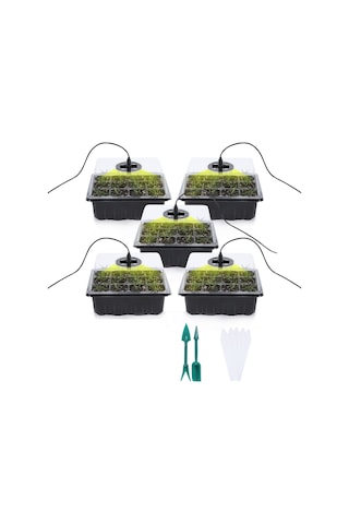 Sones 5 Set Bitki Tohumu Başlangıç Tepsisi Seti, Büyüme Işığıyla Fide Tepsisi Başlatıcısı Siyah