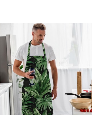 Siyah Tropikal Tasarımlı Mutfak Önlüğü Keten Kumaş, Uluslararası Yıkama Ve Solmama Sertifikası Çok Renkli